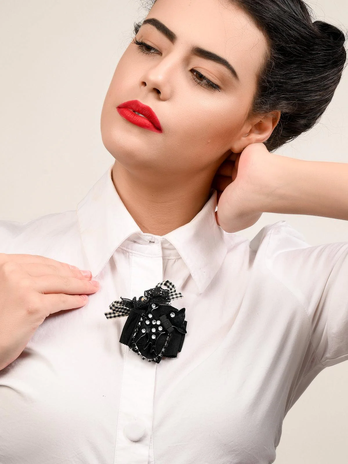 Odette Women Black Ribbon Brooch - Image 2