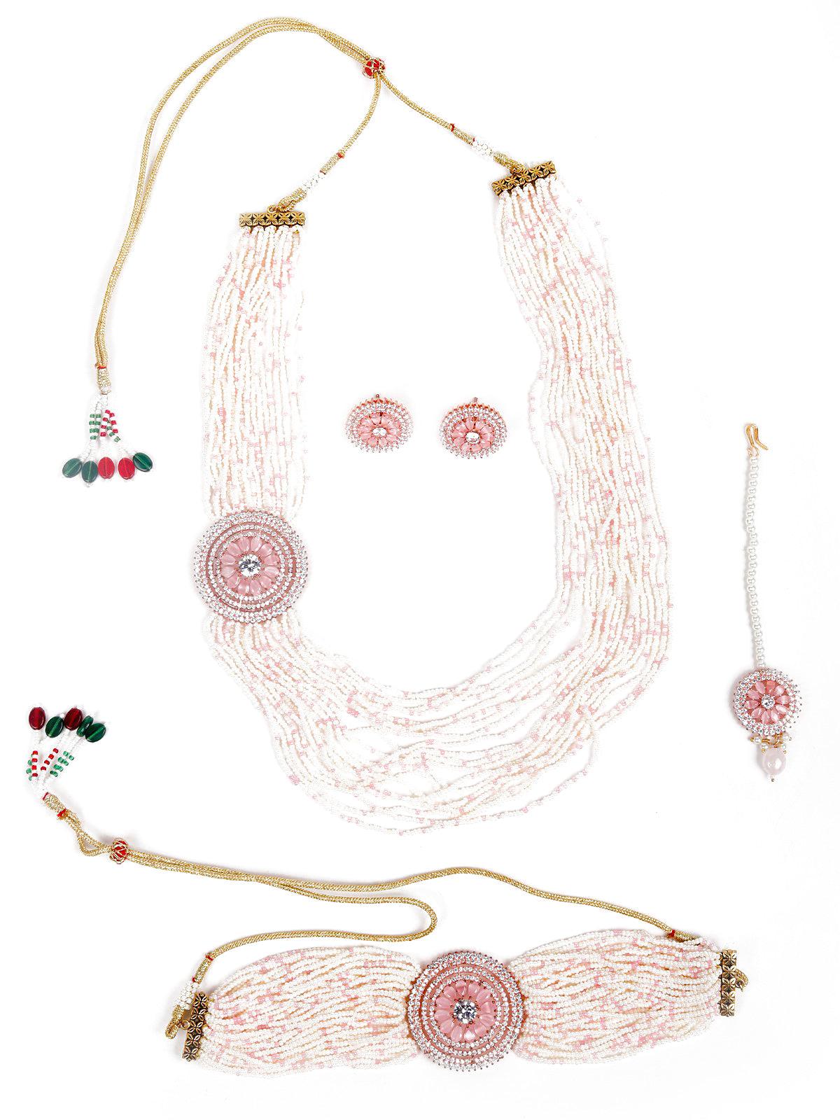 Odette Women Pink Pearls Necklace Set - Image 3