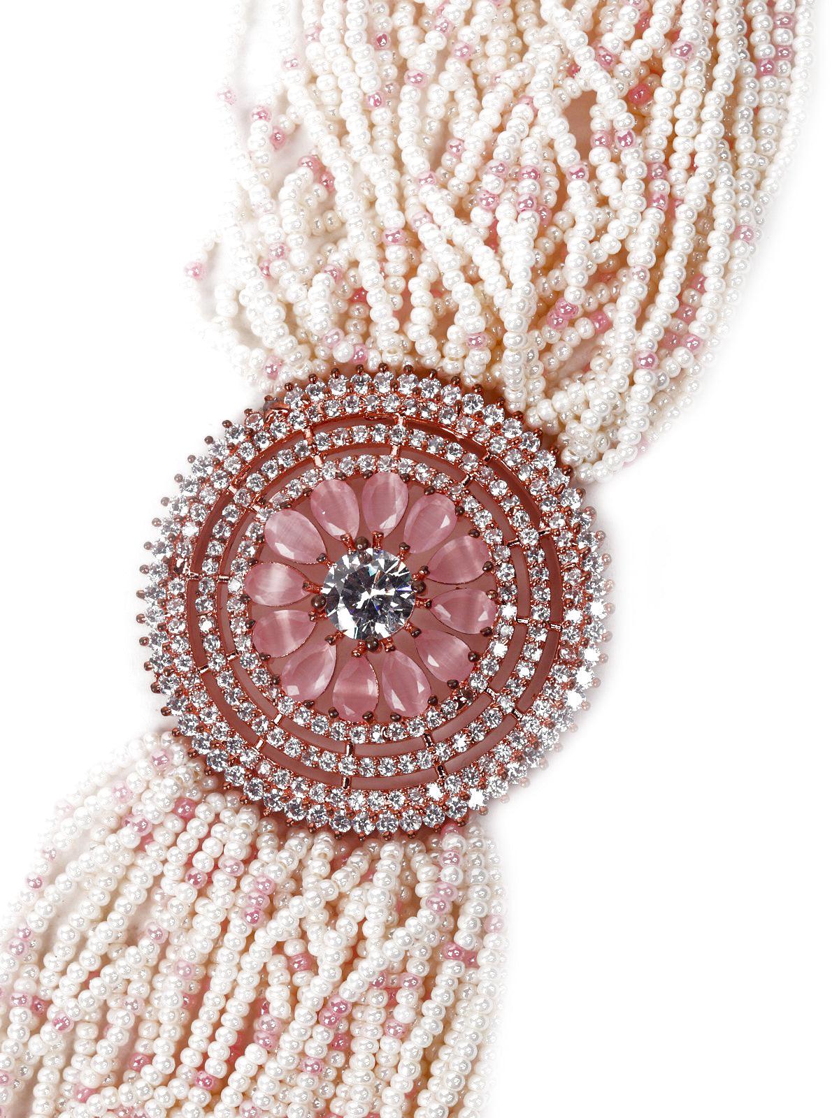 Odette Women Pink Pearls Necklace Set - Image 5