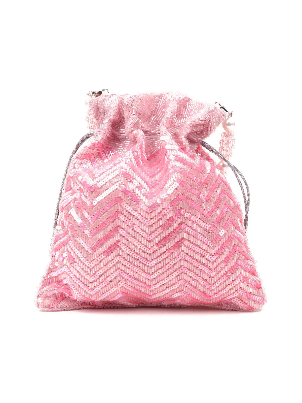 Odette Women Pink Sequence Potli Bag - Image 5