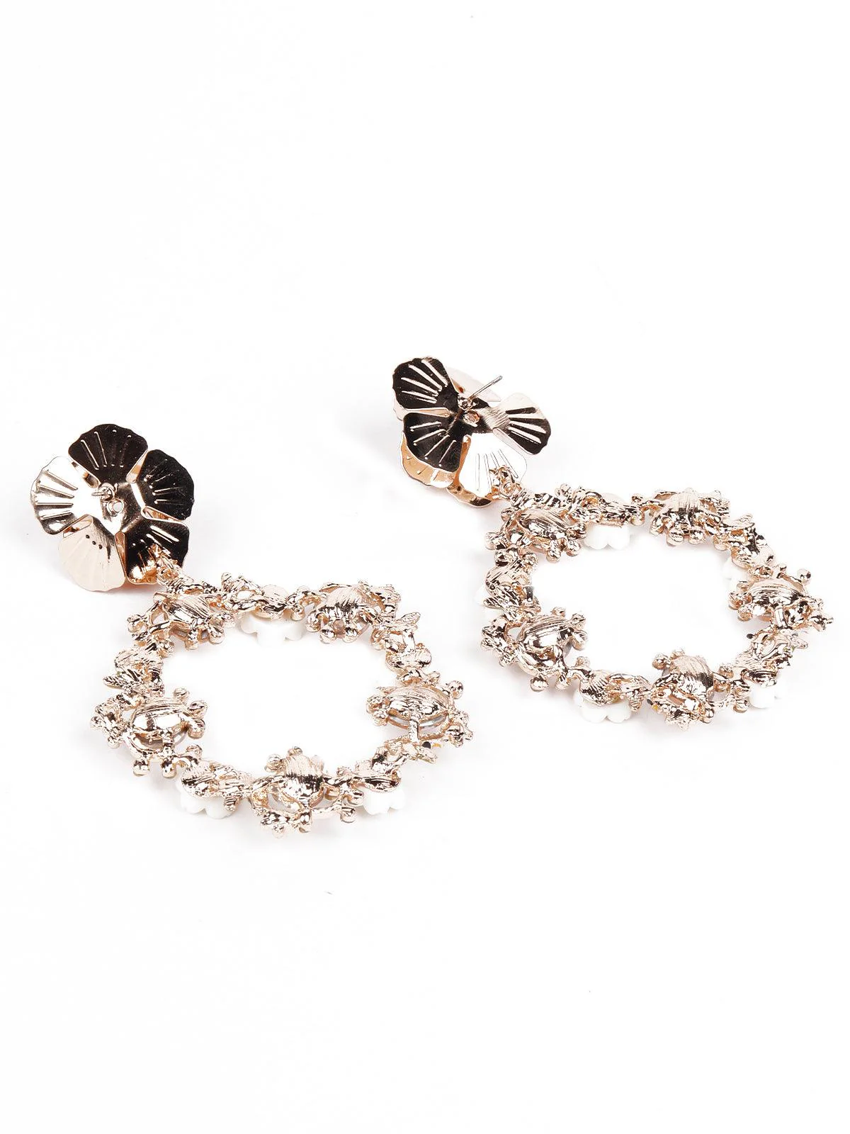 Odette Women Cute Floral Rounded Statement Earrings -White - Image 6