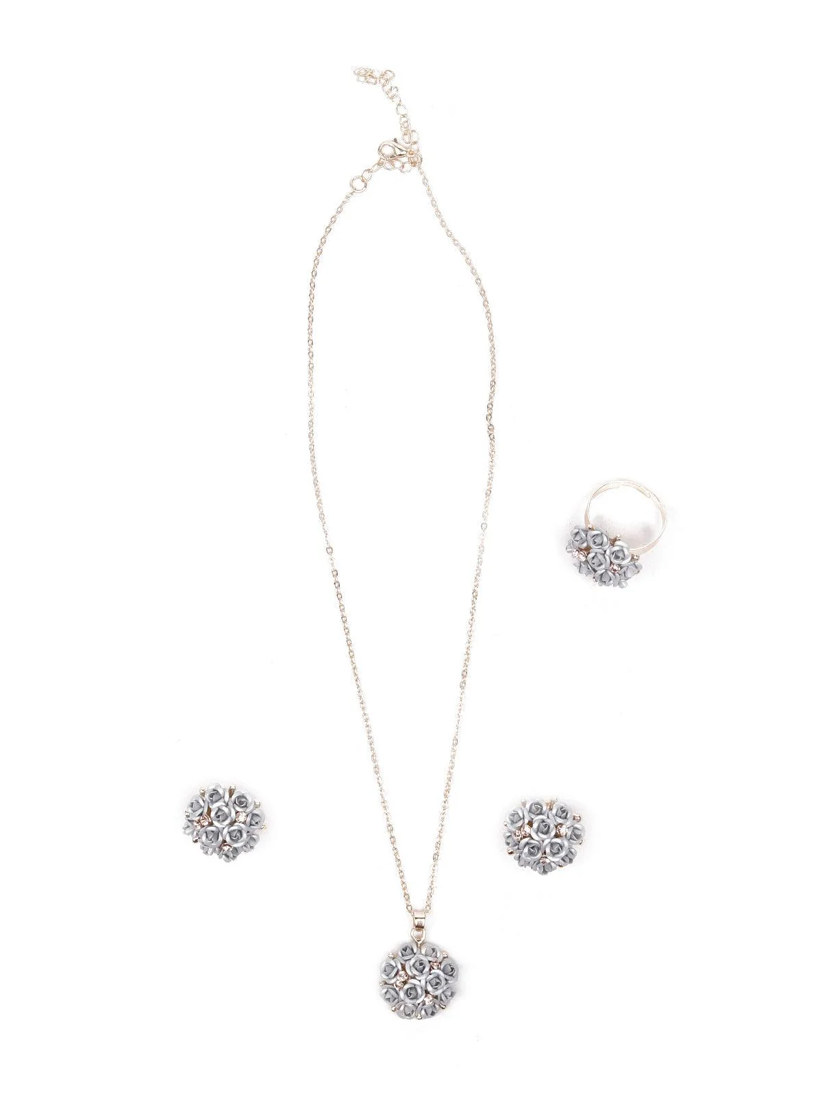 Odette Women Grey Floral Metal Necklace Set - Image 3