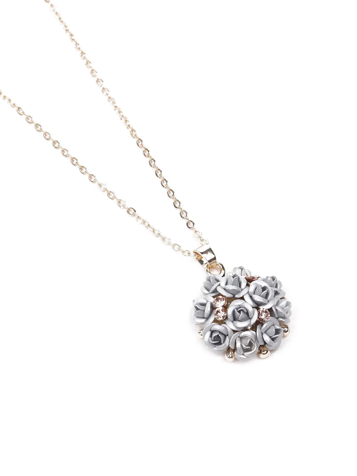 Odette Women Grey Floral Metal Necklace Set - Image 5
