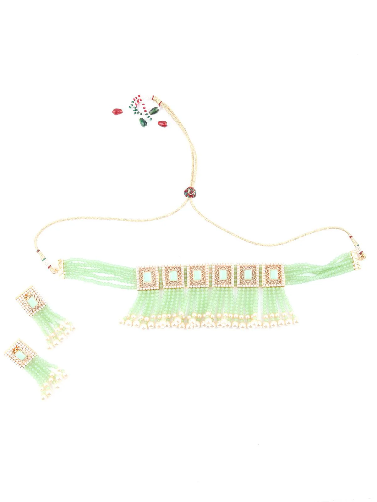 Odette Women Cute Light Green Choker Necklace Set - Image 3