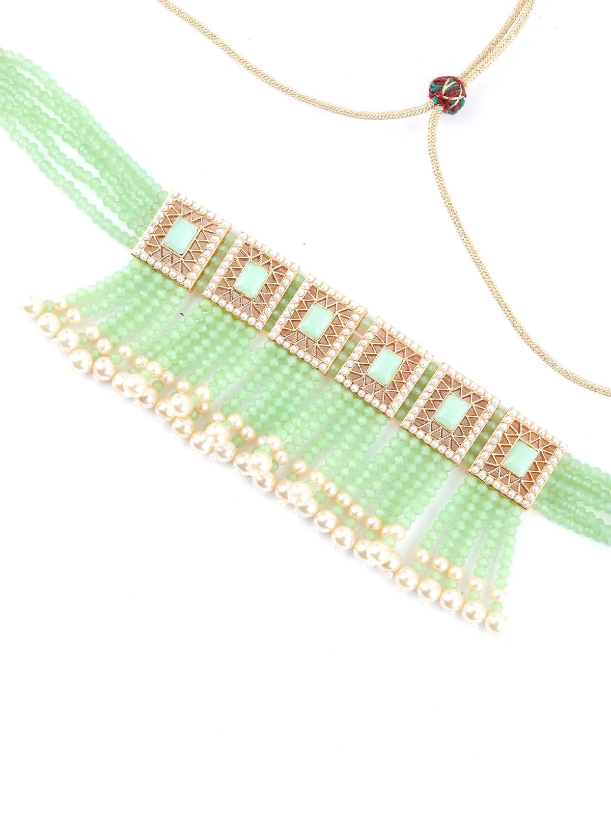 Odette Women Cute Light Green Choker Necklace Set - Image 4