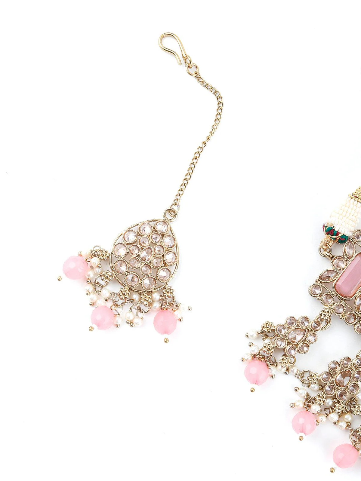 Odette Women Lovely Rose Quartz Kundan Style Choker Necklace Set - Image 6