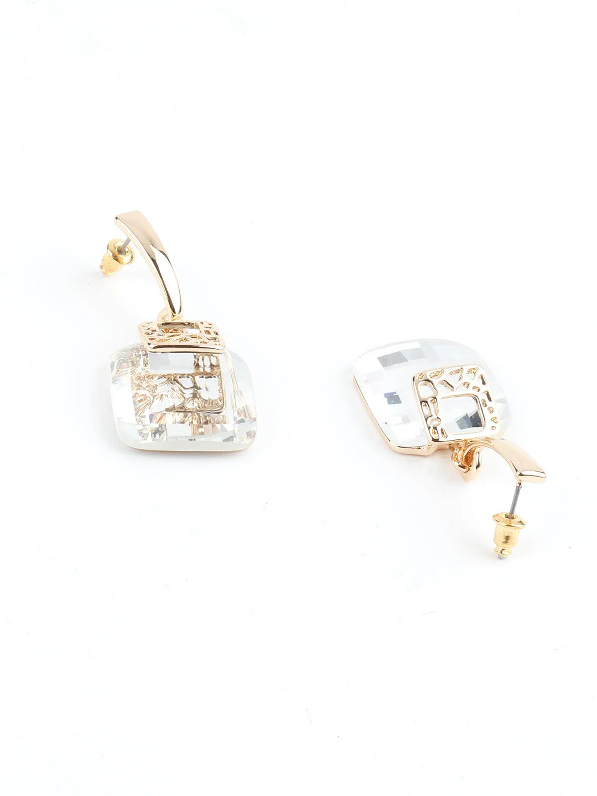 Odette Women Cute Square White Crystal Earrings - Image 3