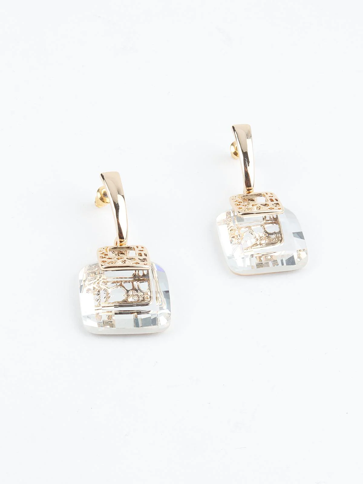 Odette Women Cute Square White Crystal Earrings - Image 4