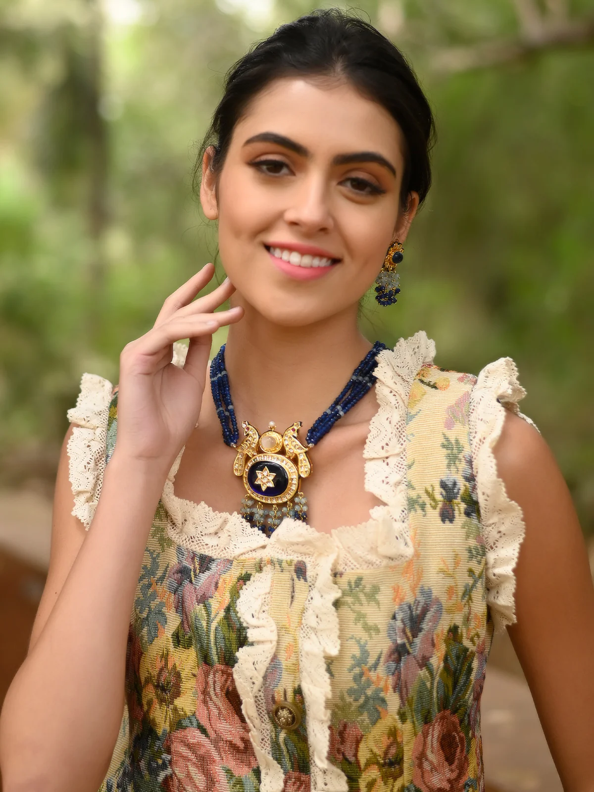 Odette Women Dark Blue Royal Long Necklace Set - Image 2