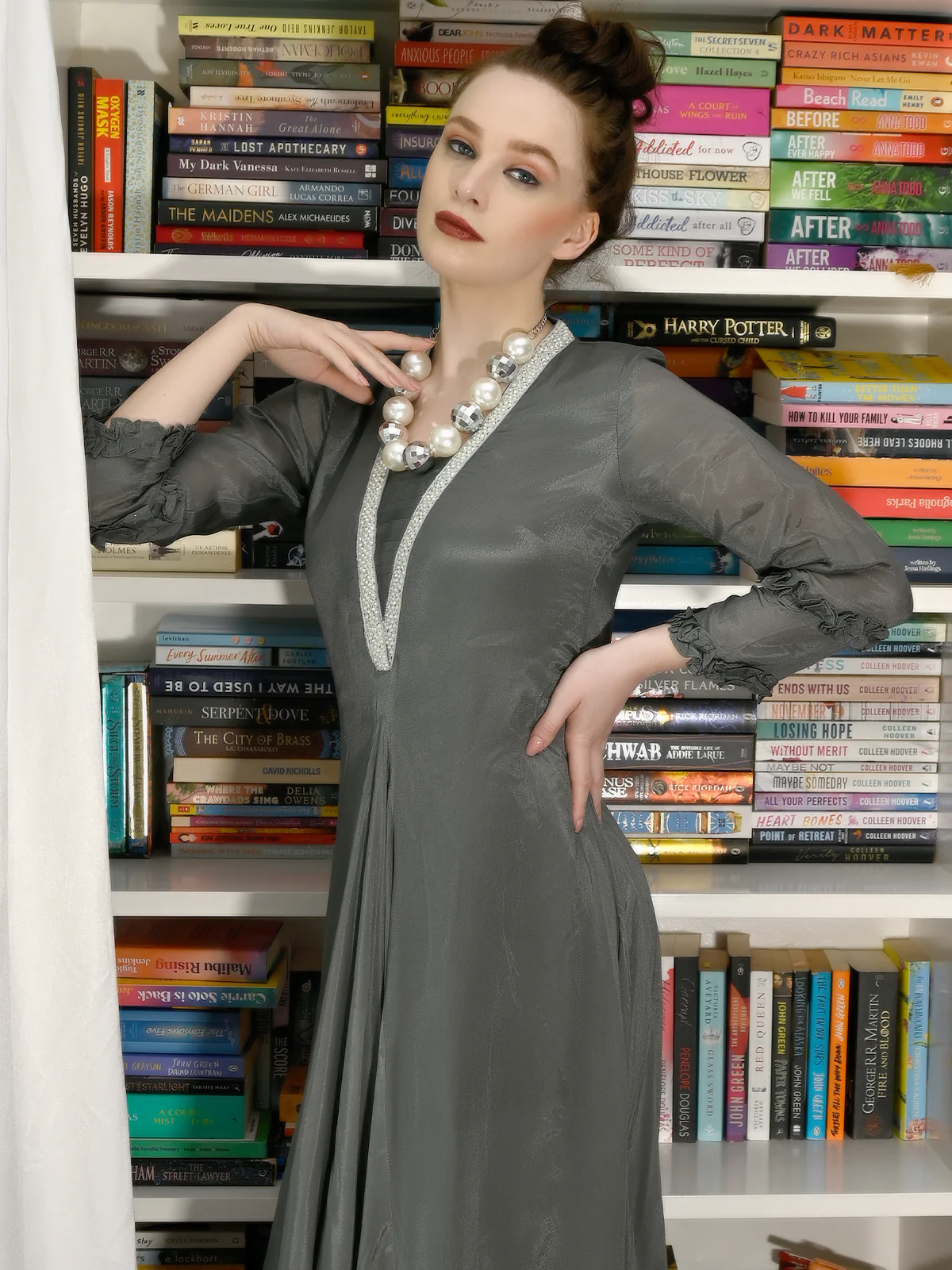 Odette Women Dark Green Crepe Designer Stitched Indo-Western Dress - Image 2