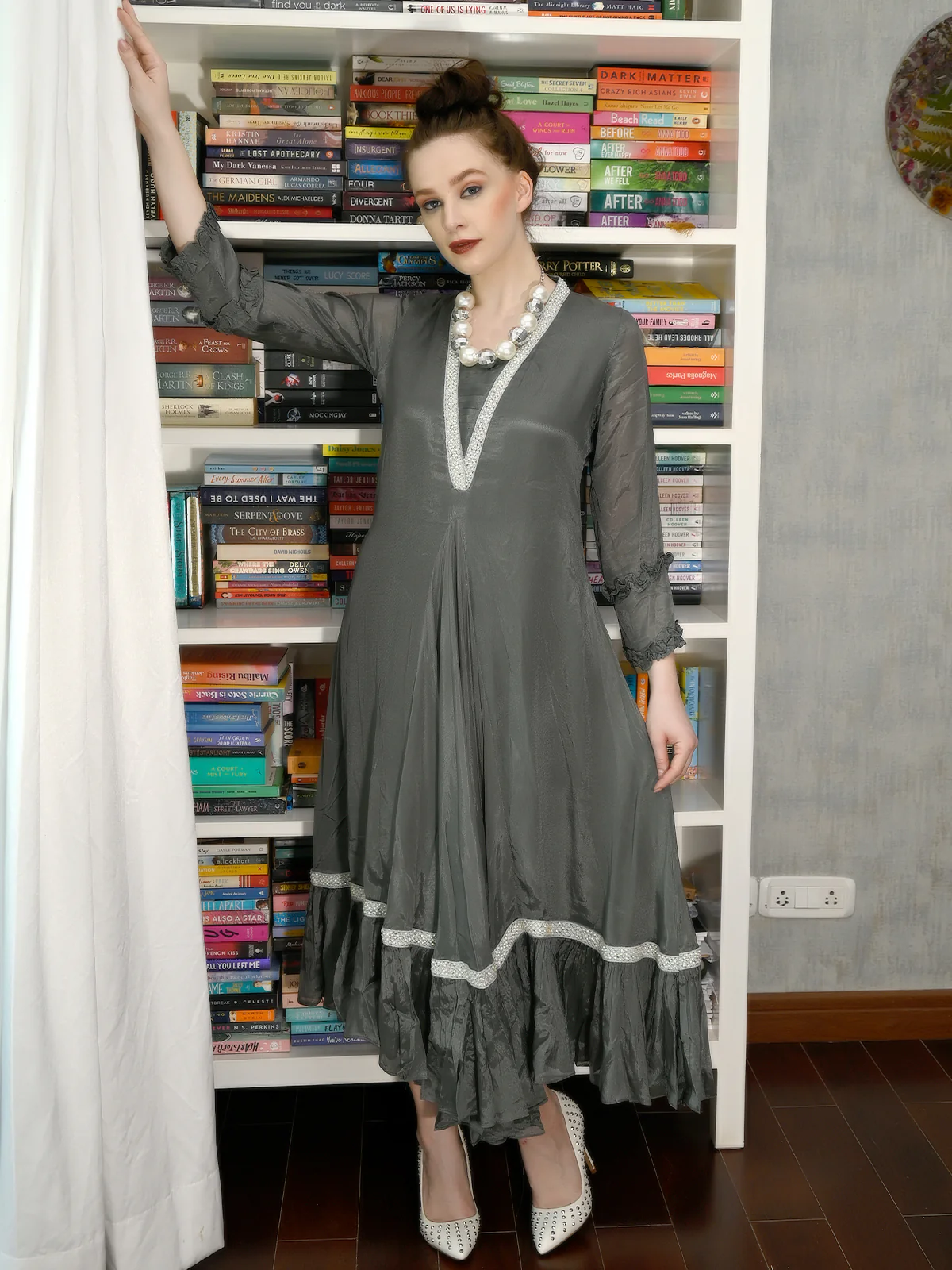 Odette Women Dark Green Crepe Designer Stitched Indo-Western Dress - Image 3