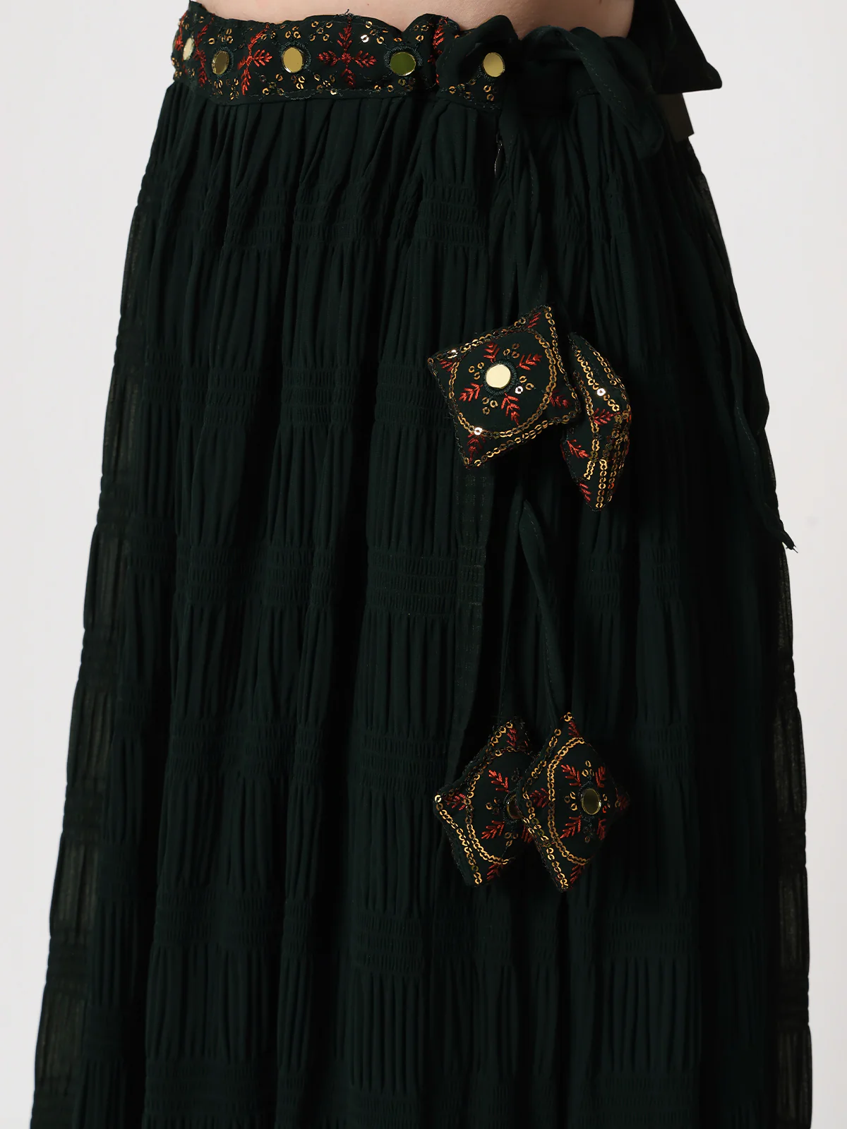 Odette Women Dark Green Georgette Semi Stitched Lehenga With Unstitched Blouse - Image 6