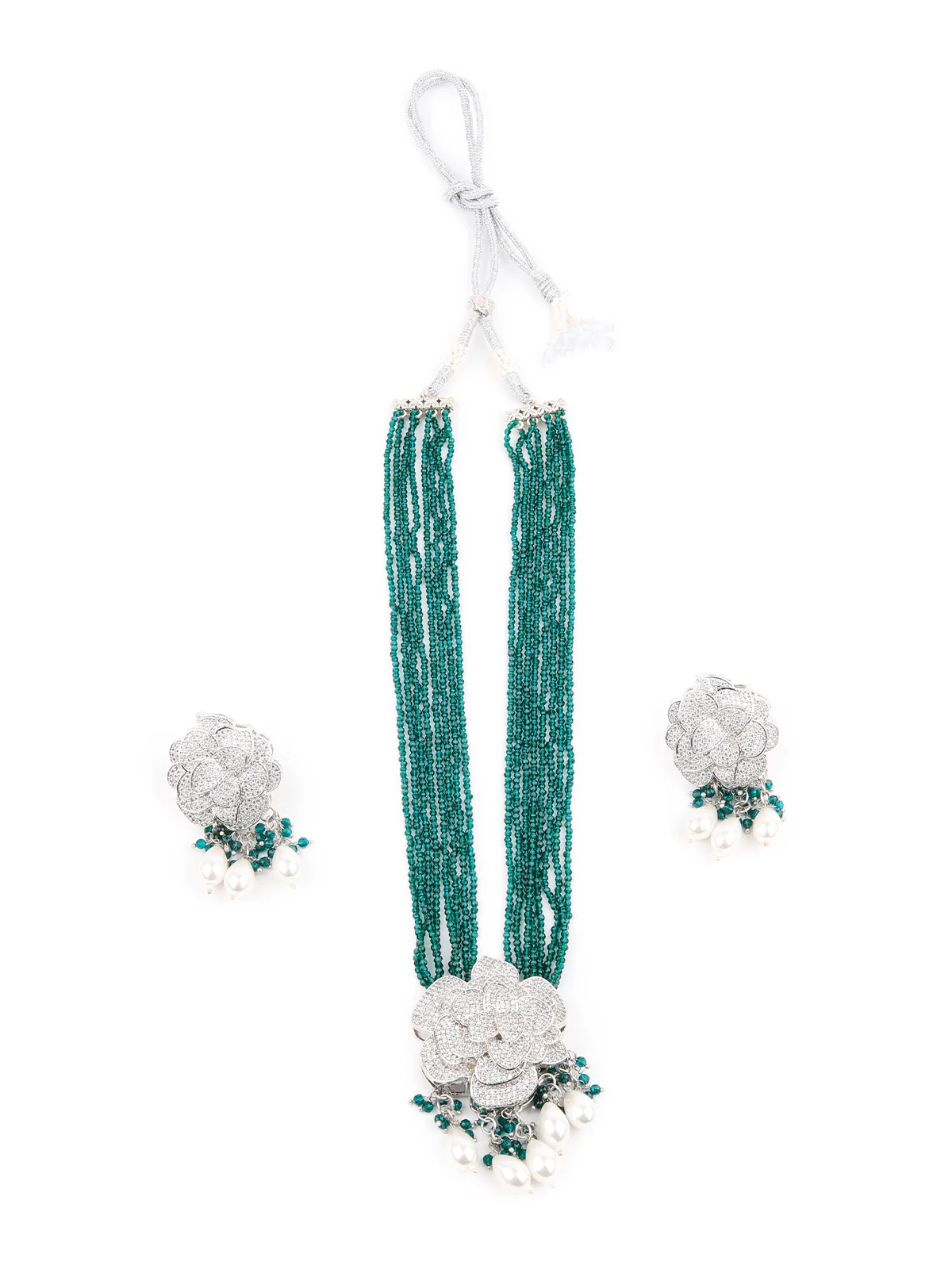 Odette Green And White Alloy Jewellery Set For Women - Image 2