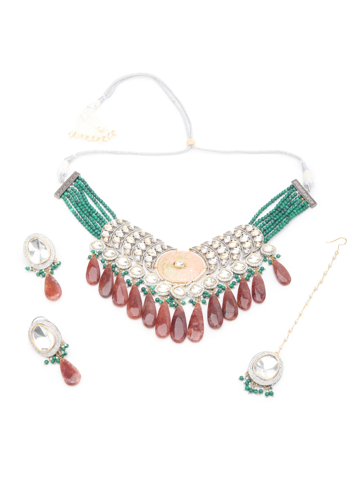 Odette Green And Brown Alloy Jewellery Set For Women - Image 3