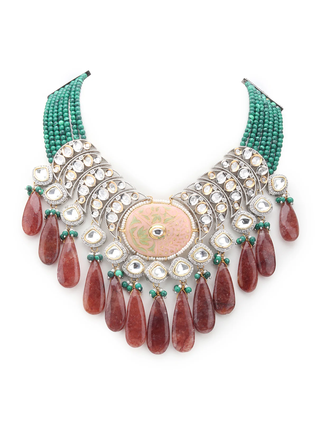 Odette Green And Brown Alloy Jewellery Set For Women - Image 4