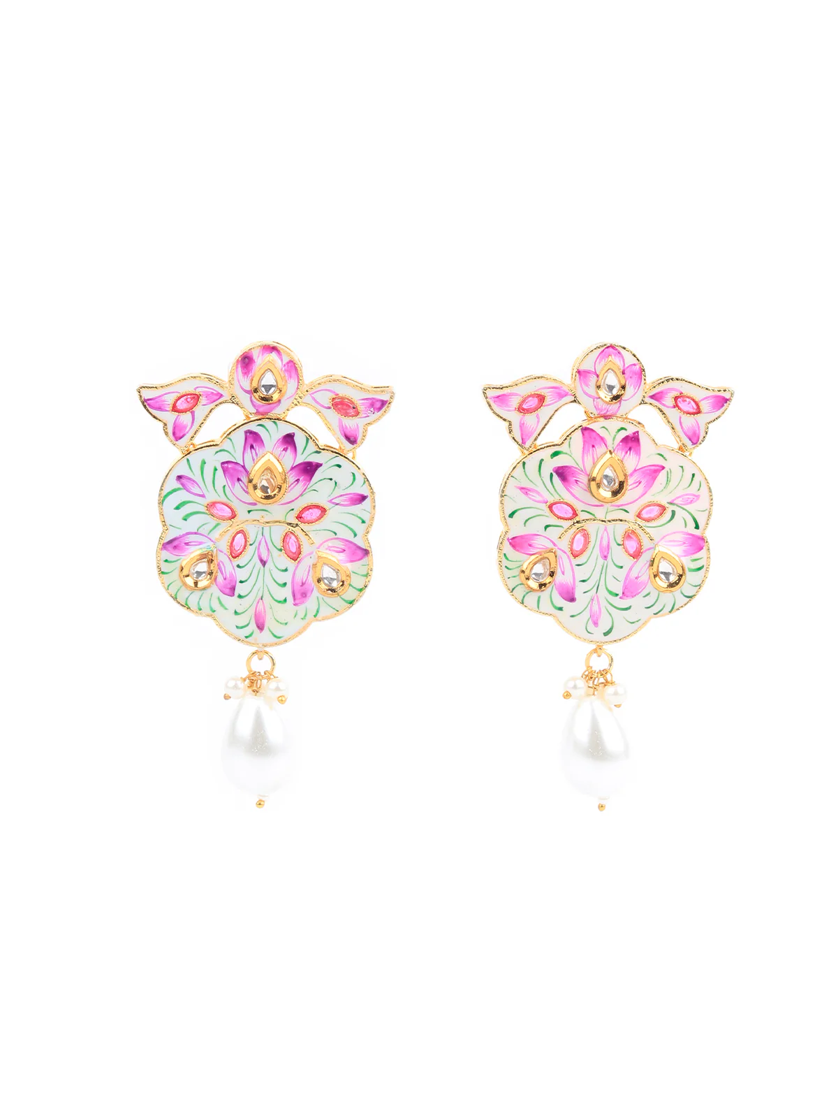 Odette Pink And Green Alloy Jewellery Set For Women - Image 3