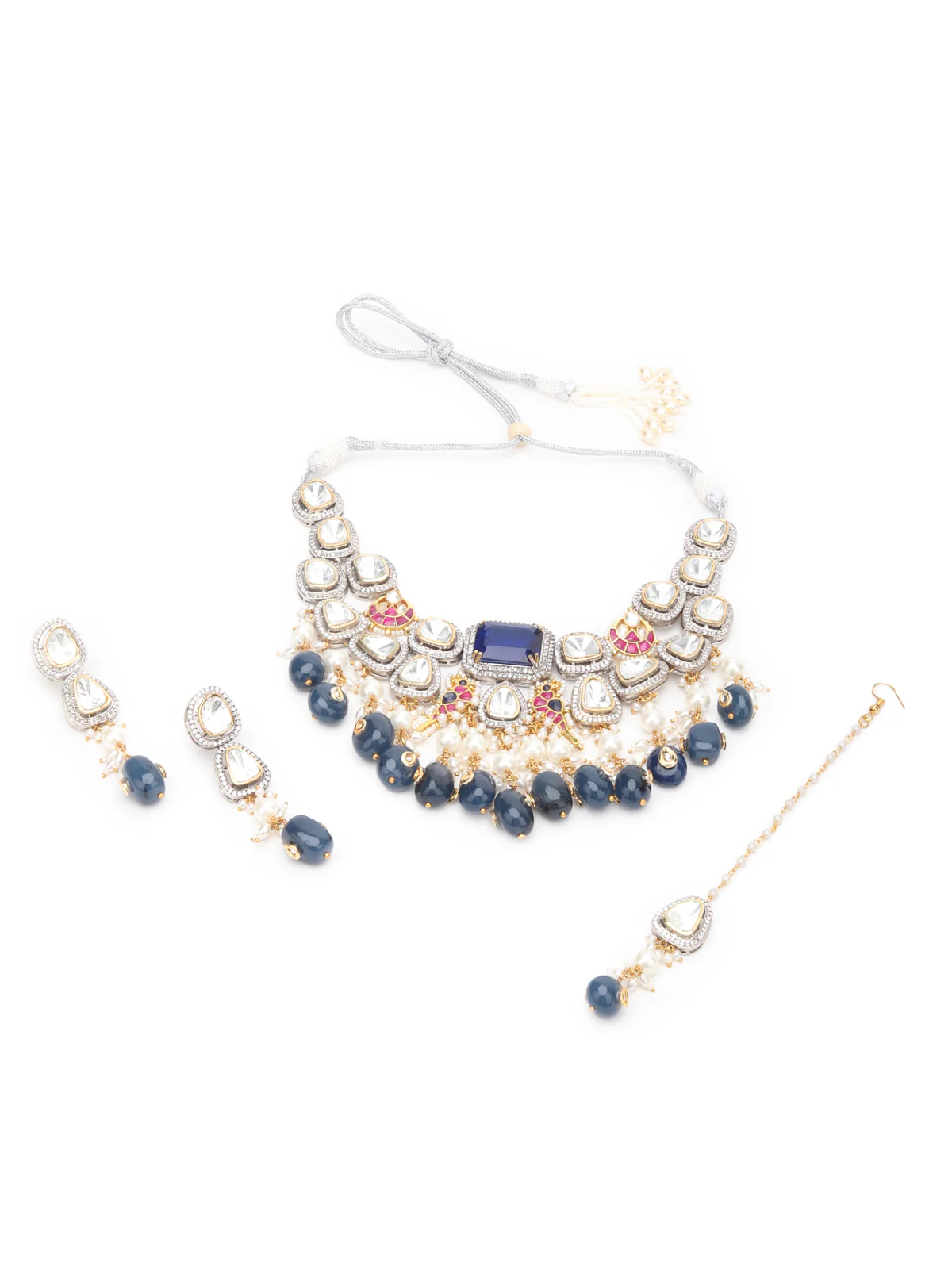 Odette Royal Blue And Alloy Jewellery Set For Women - Image 3