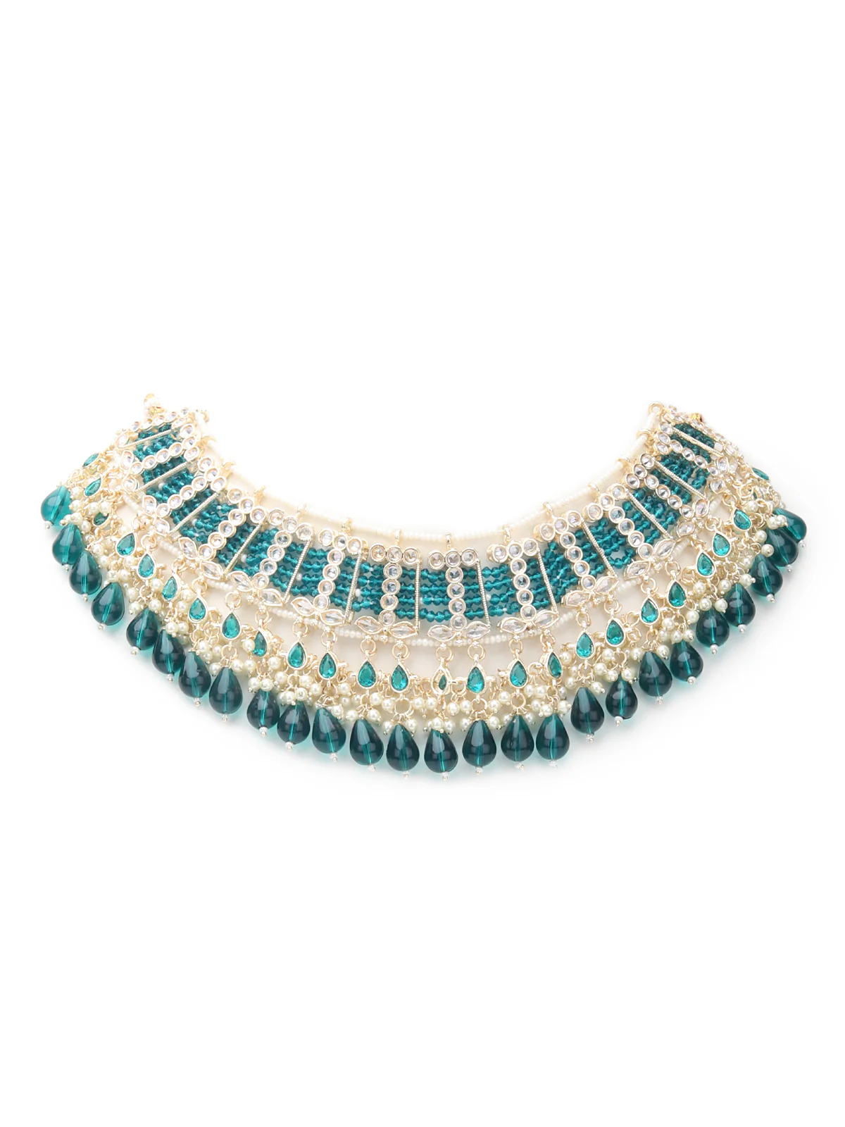 Odette Teal And Silver Layered Alloy Jewellery Set For Women - Image 4
