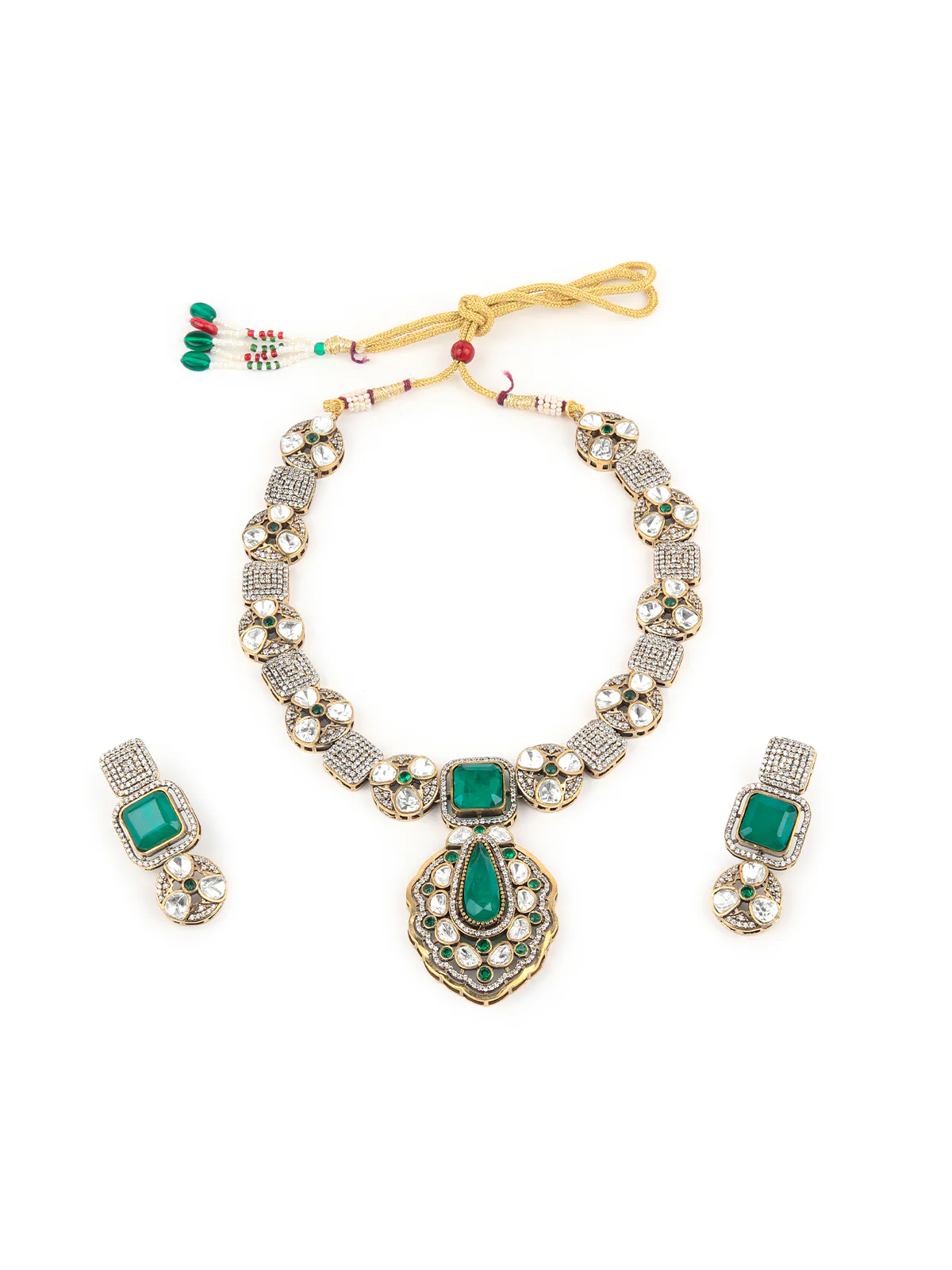 Odette White And Green Alloy Jewellery Set For Women - Image 2