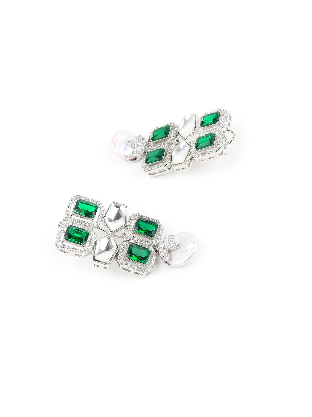 Odette White And Green Alloy Jewellery Set For Women - Image 4