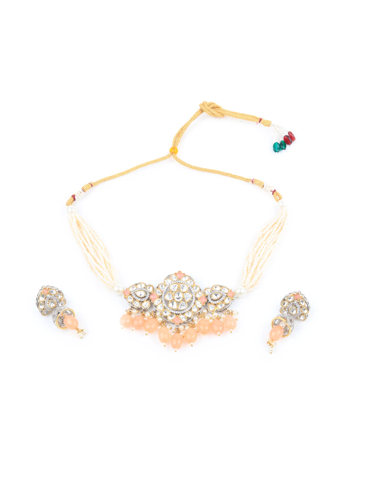 Odette White And Peach Alloy Jewellery Set For Women - Image 2