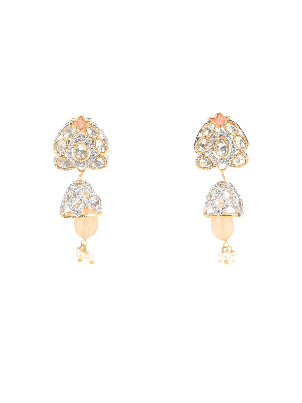 Odette White And Peach Alloy Jewellery Set For Women - Image 3