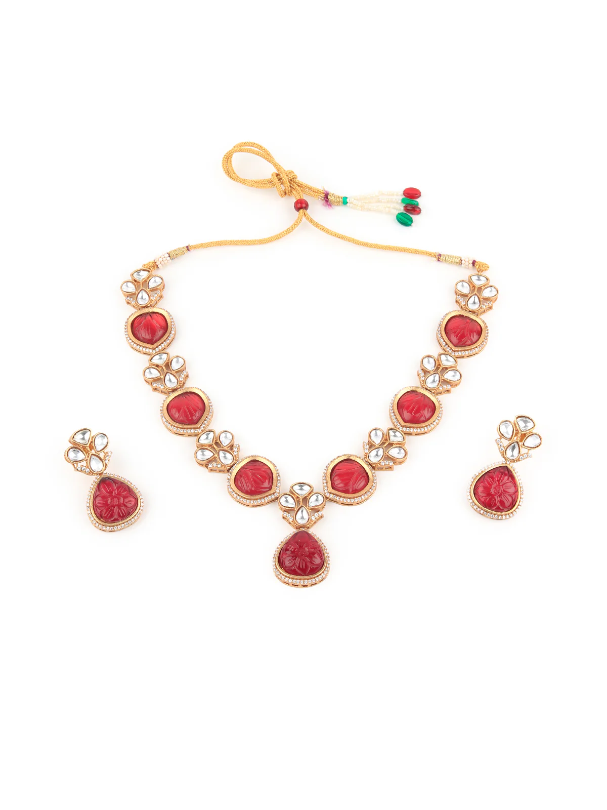 Odette White And Red Alloy Jewellery Set For Women - Image 2