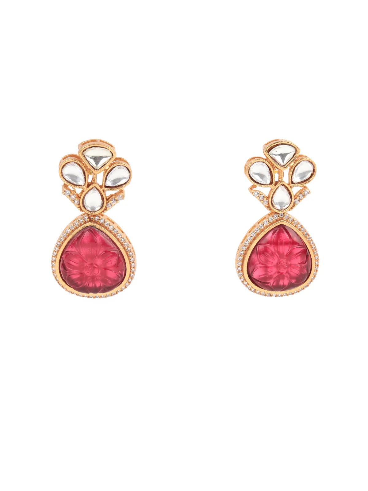 Odette White And Red Alloy Jewellery Set For Women - Image 3
