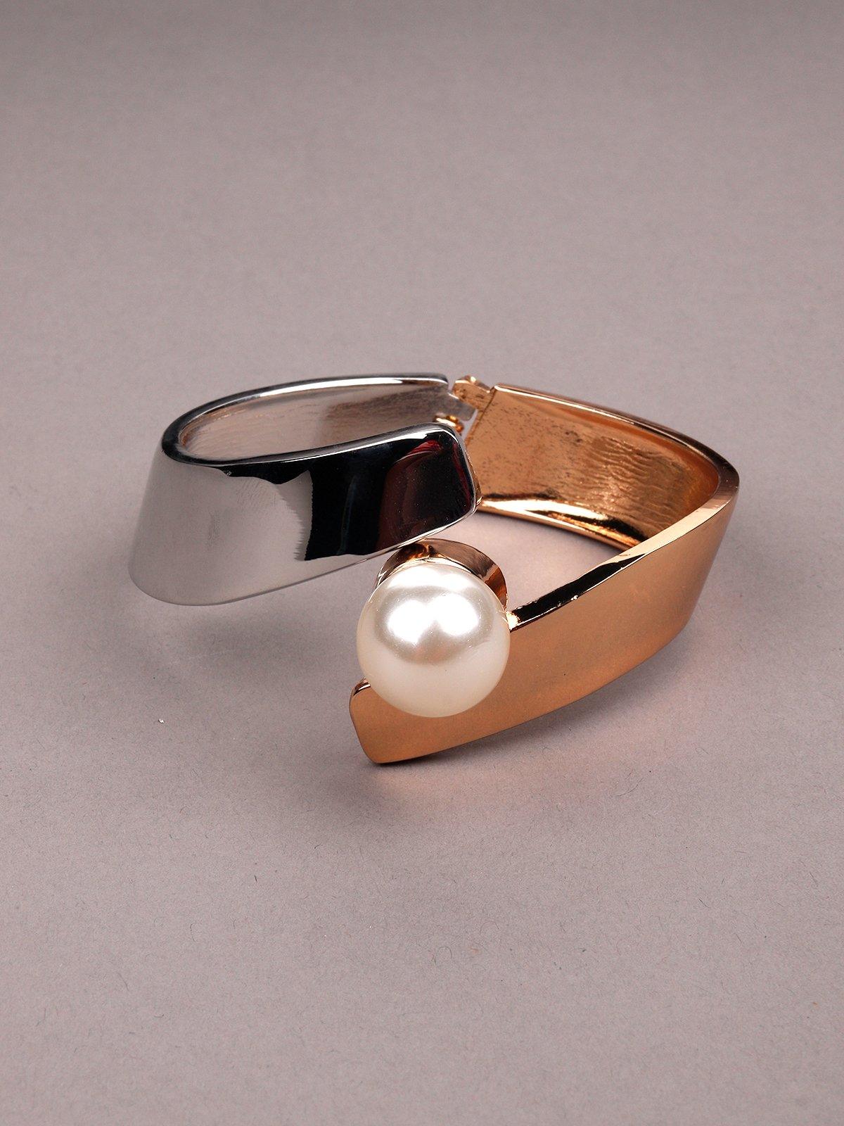 Odette Women Gold And Metallic Grey Metal Bracelet - Image 5