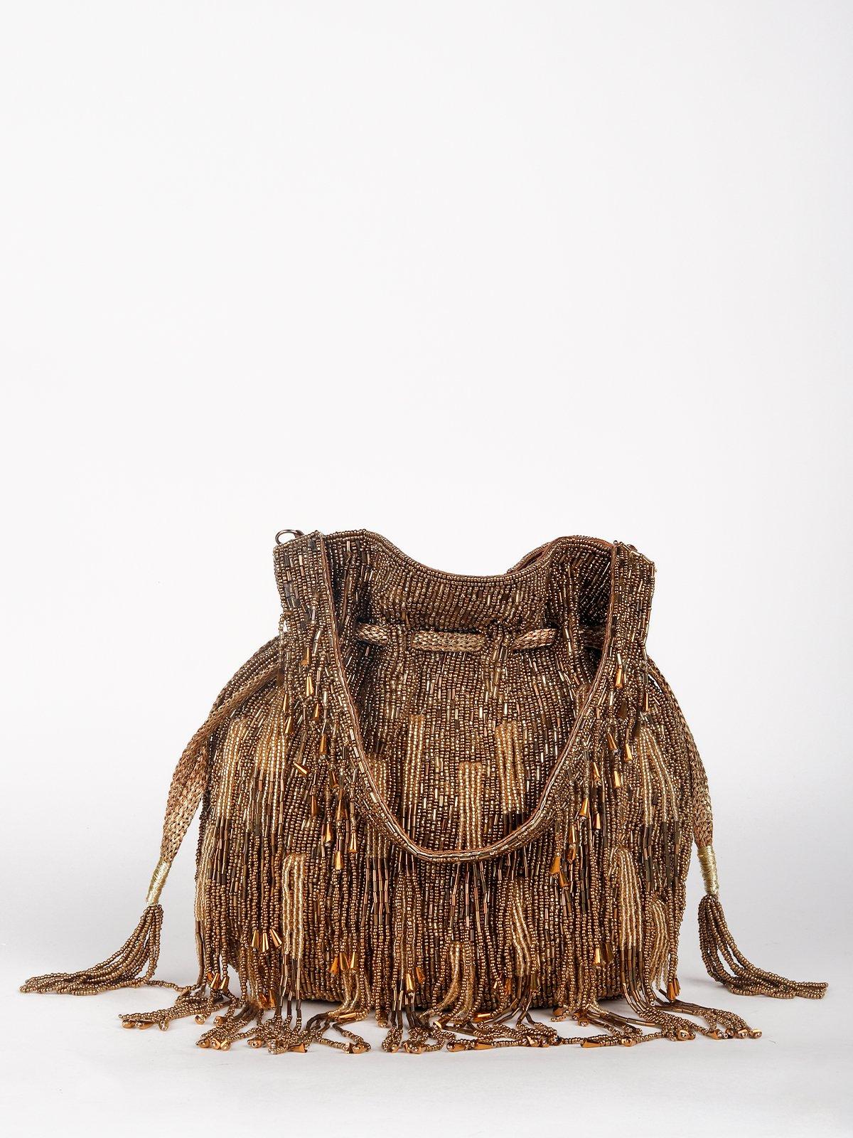 Odette Women Brown Fabric Potli Bag - Image 3