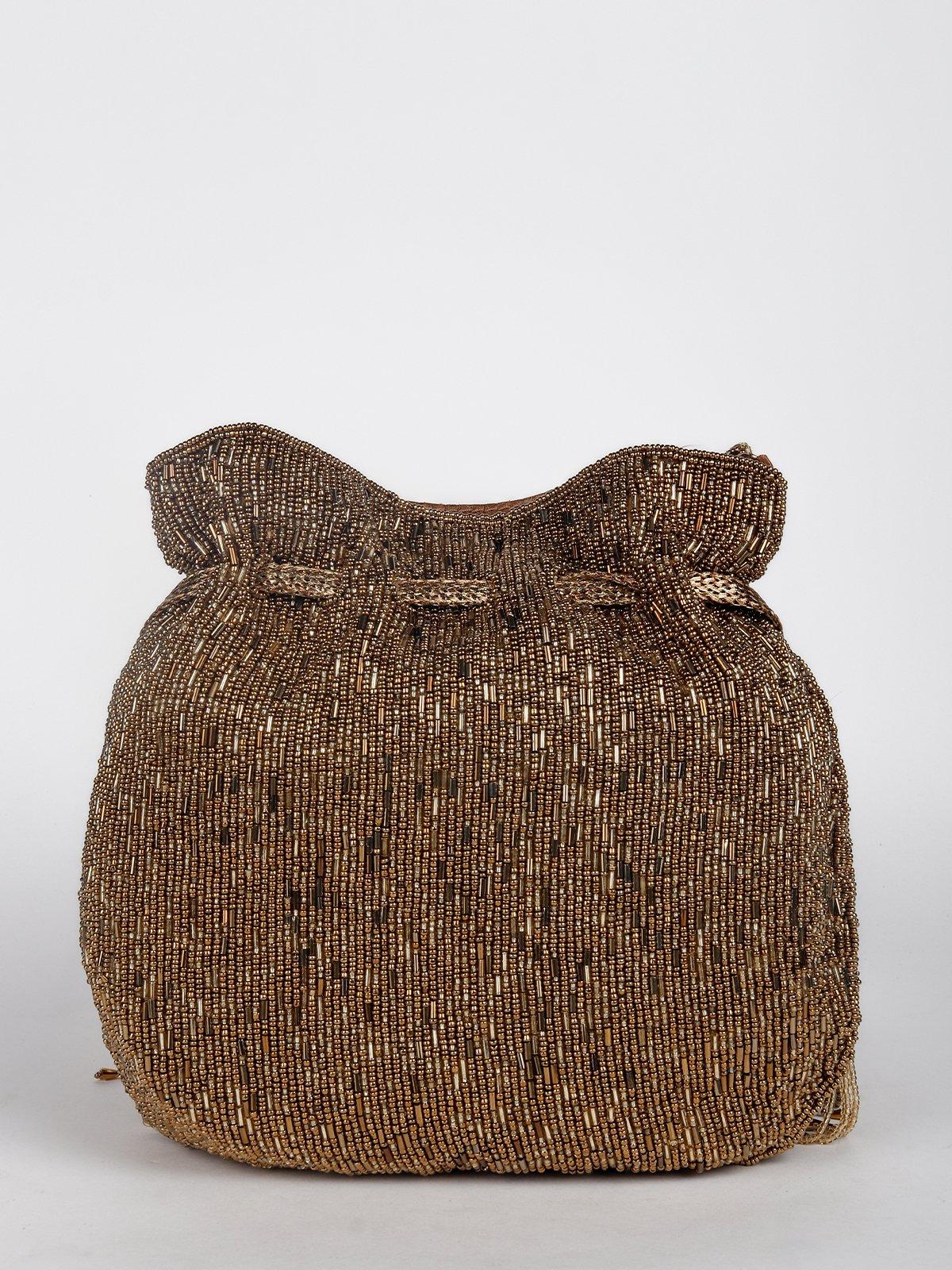 Odette Women Brown Fabric Potli Bag - Image 4
