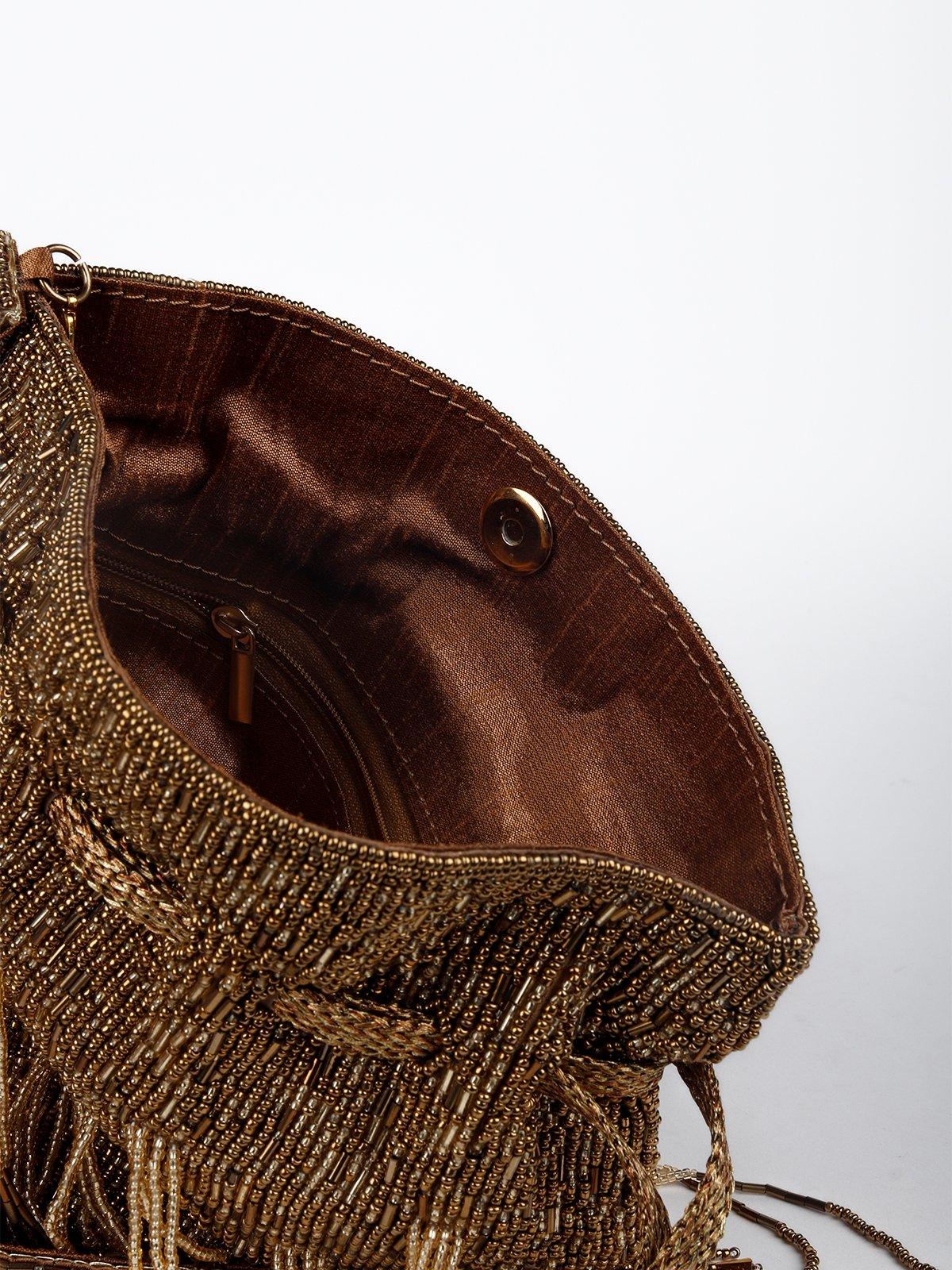 Odette Women Brown Fabric Potli Bag - Image 6