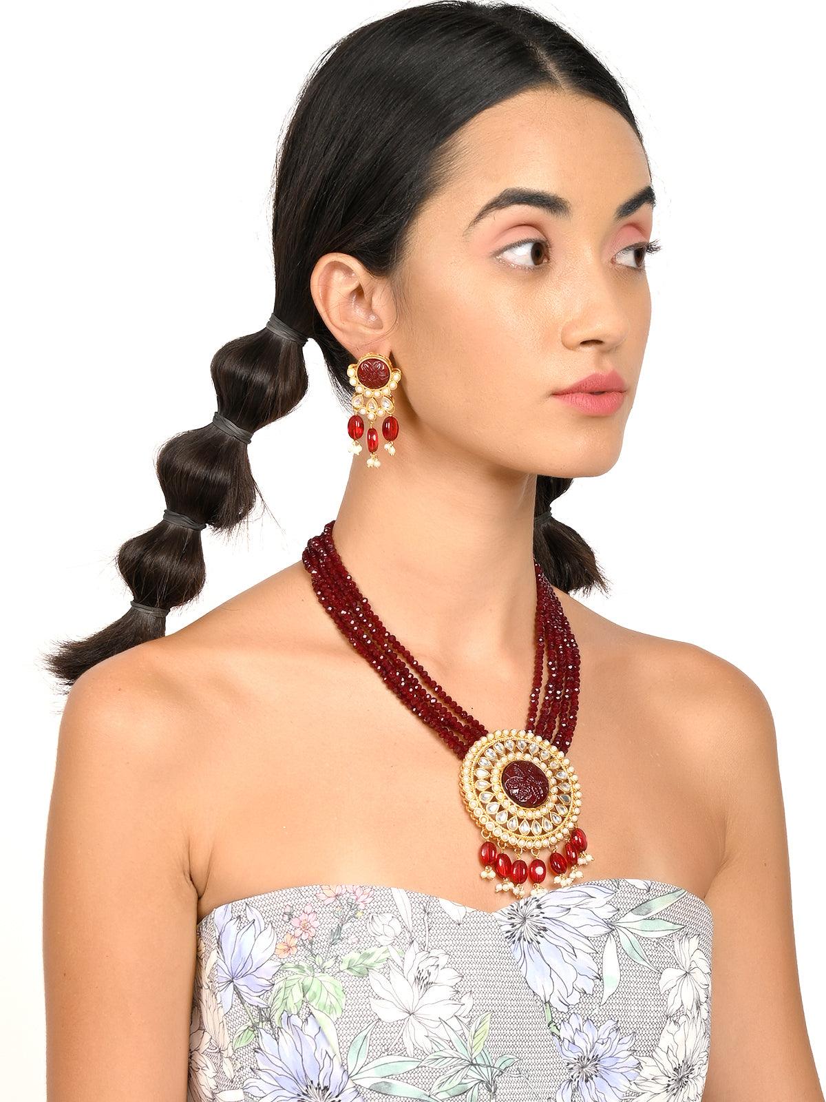 Odette Women Deep Maroon Exquisite Necklace Set - Image 2