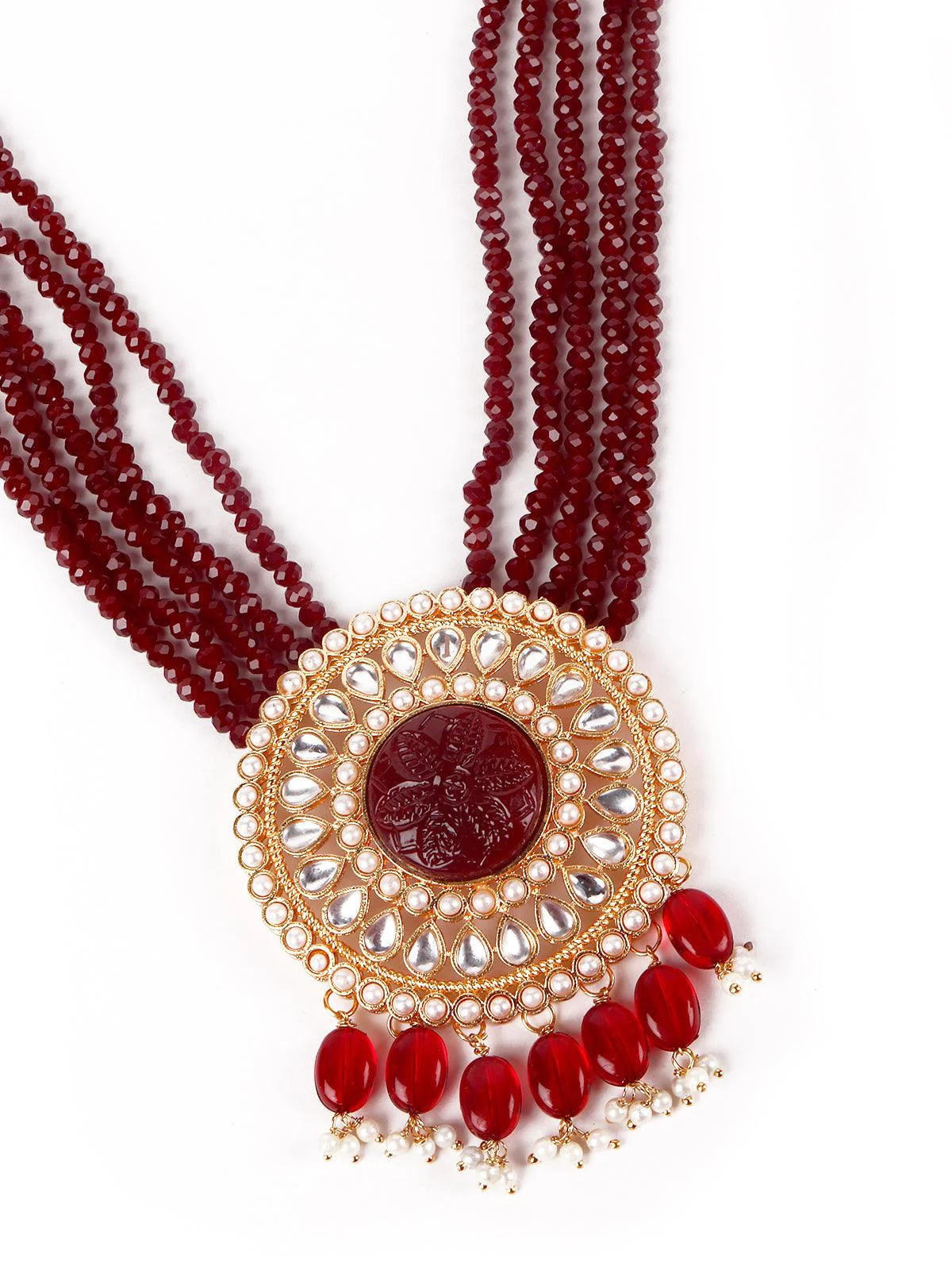 Odette Women Deep Maroon Exquisite Necklace Set - Image 4
