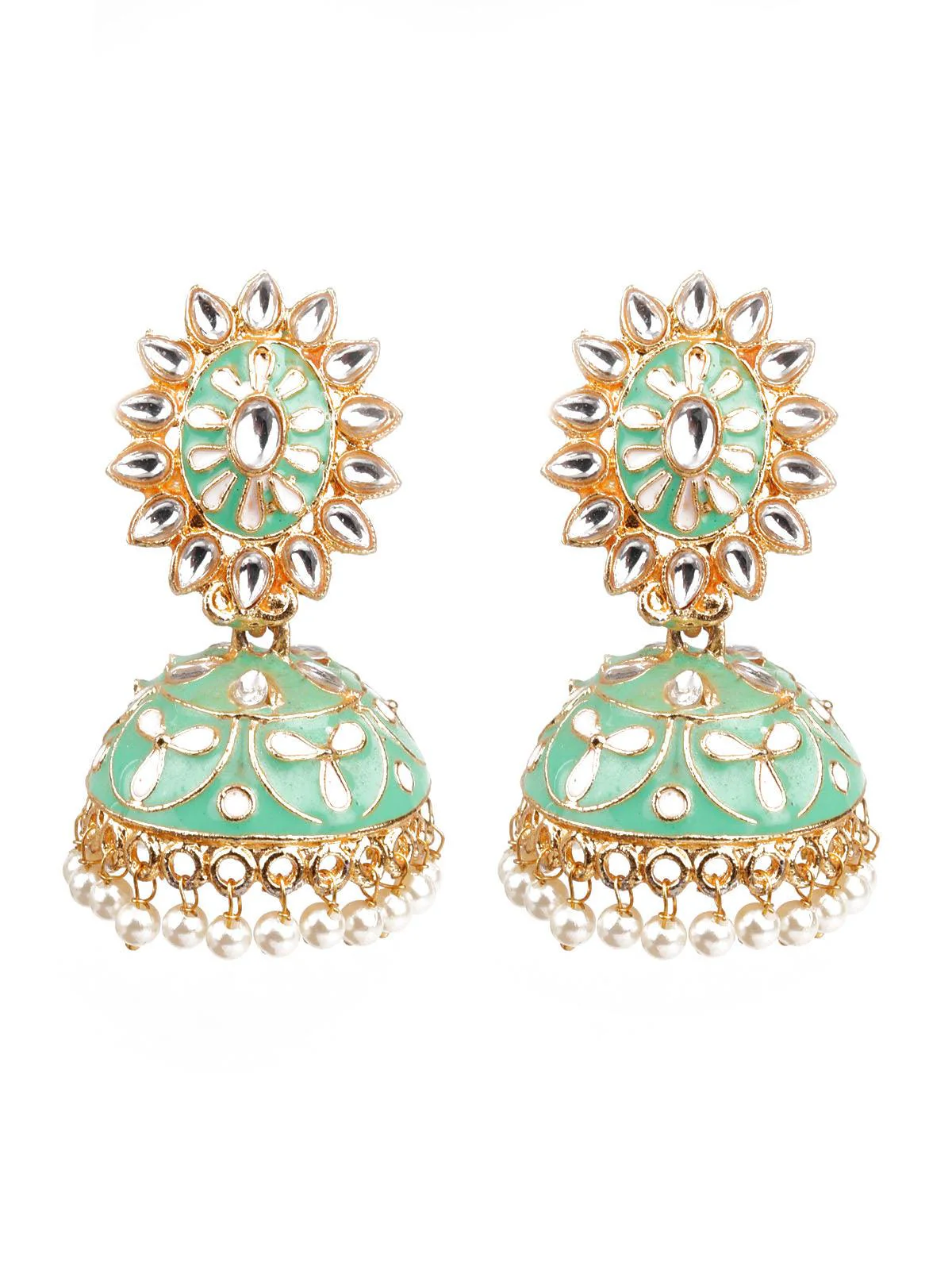 Odette Women Delicate Green Meenakari Earrings - Image 2
