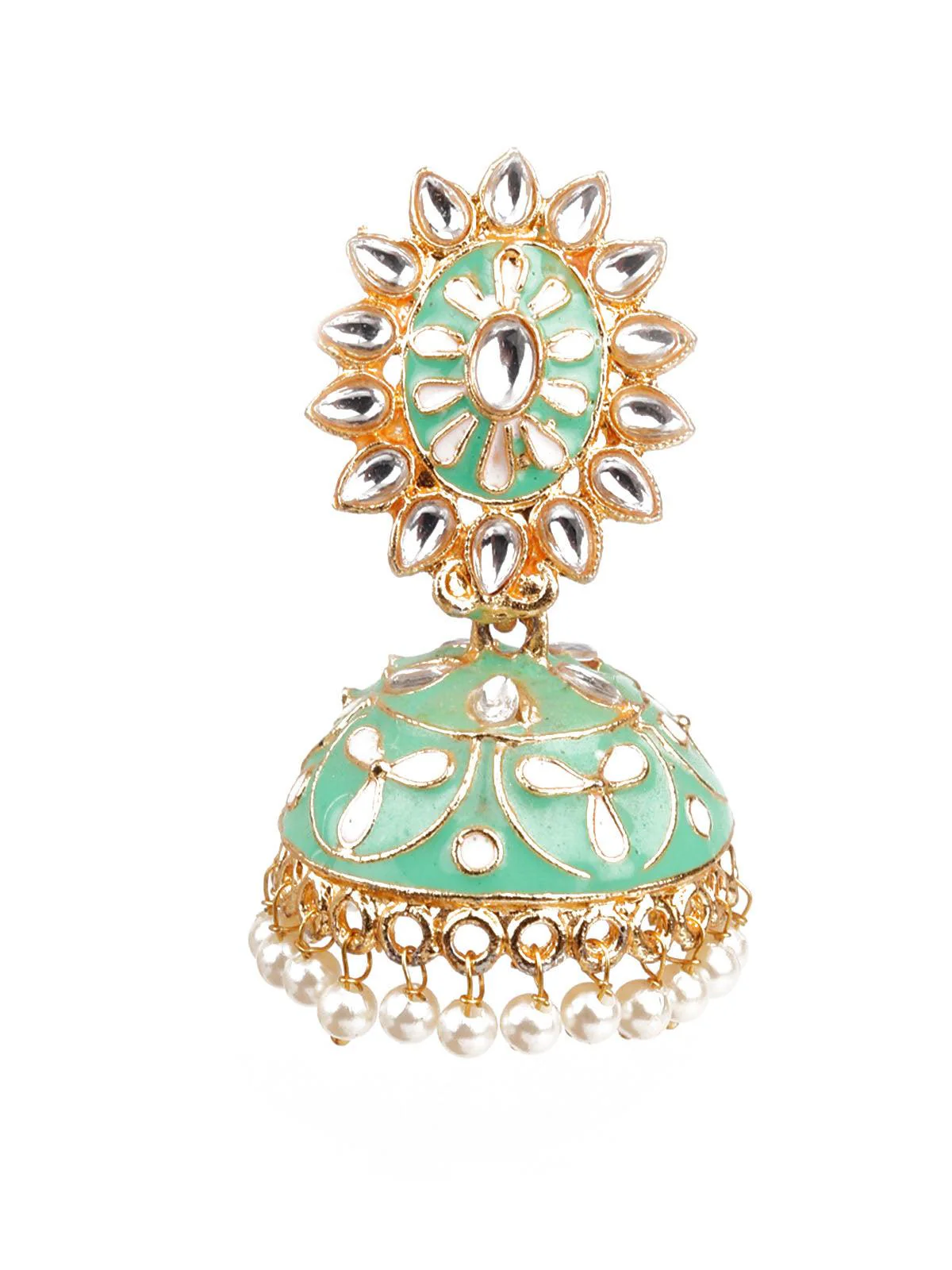 Odette Women Delicate Green Meenakari Earrings - Image 3