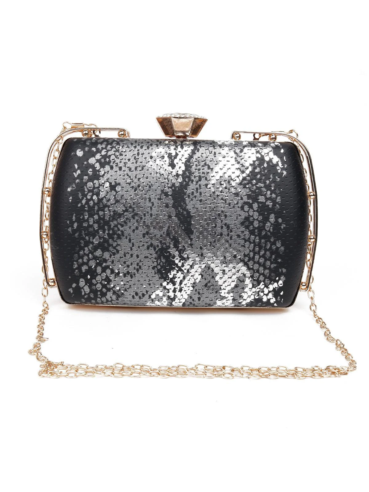 Odette Women Black Metal Sling Bag - Image 3