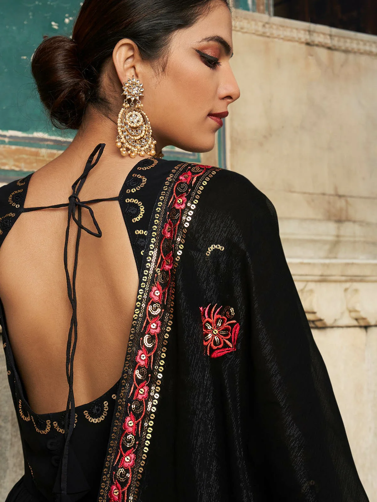 Odette Women Designer Black Georgette Semi Stitched Gown - Image 4