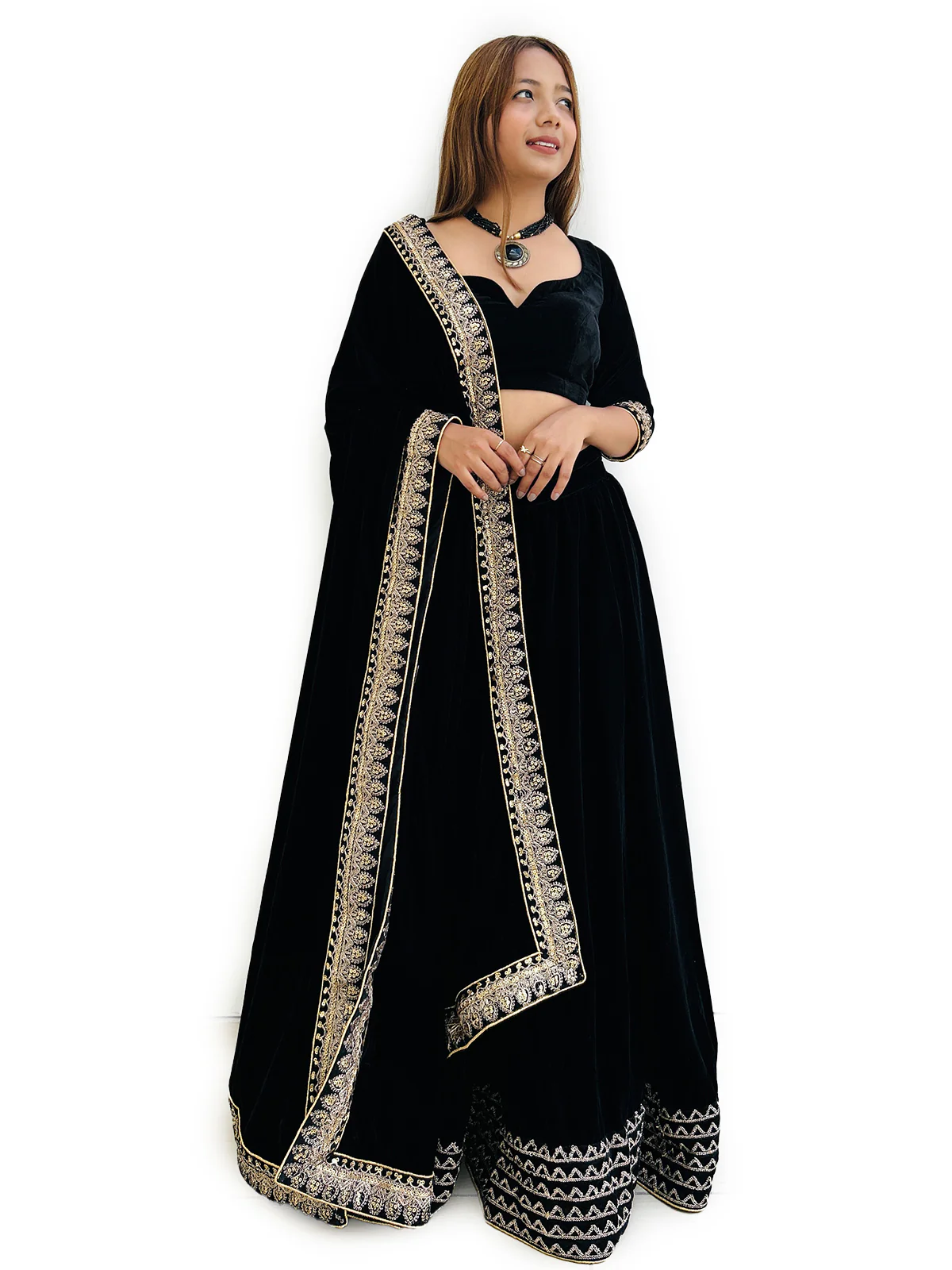 Odette Women Designer Black Semi Stitched Lehenga With Unstitched Blouse - Image 3