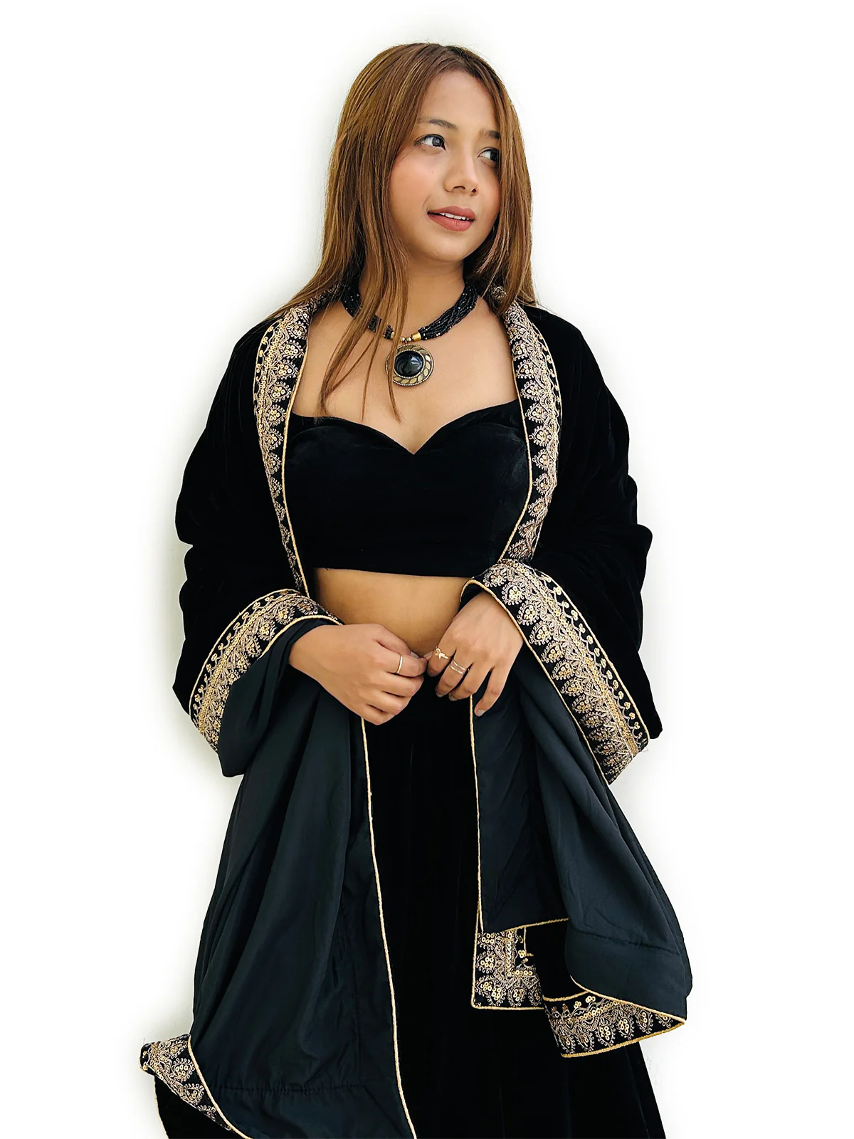 Odette Women Designer Black Semi Stitched Lehenga With Unstitched Blouse - Image 6