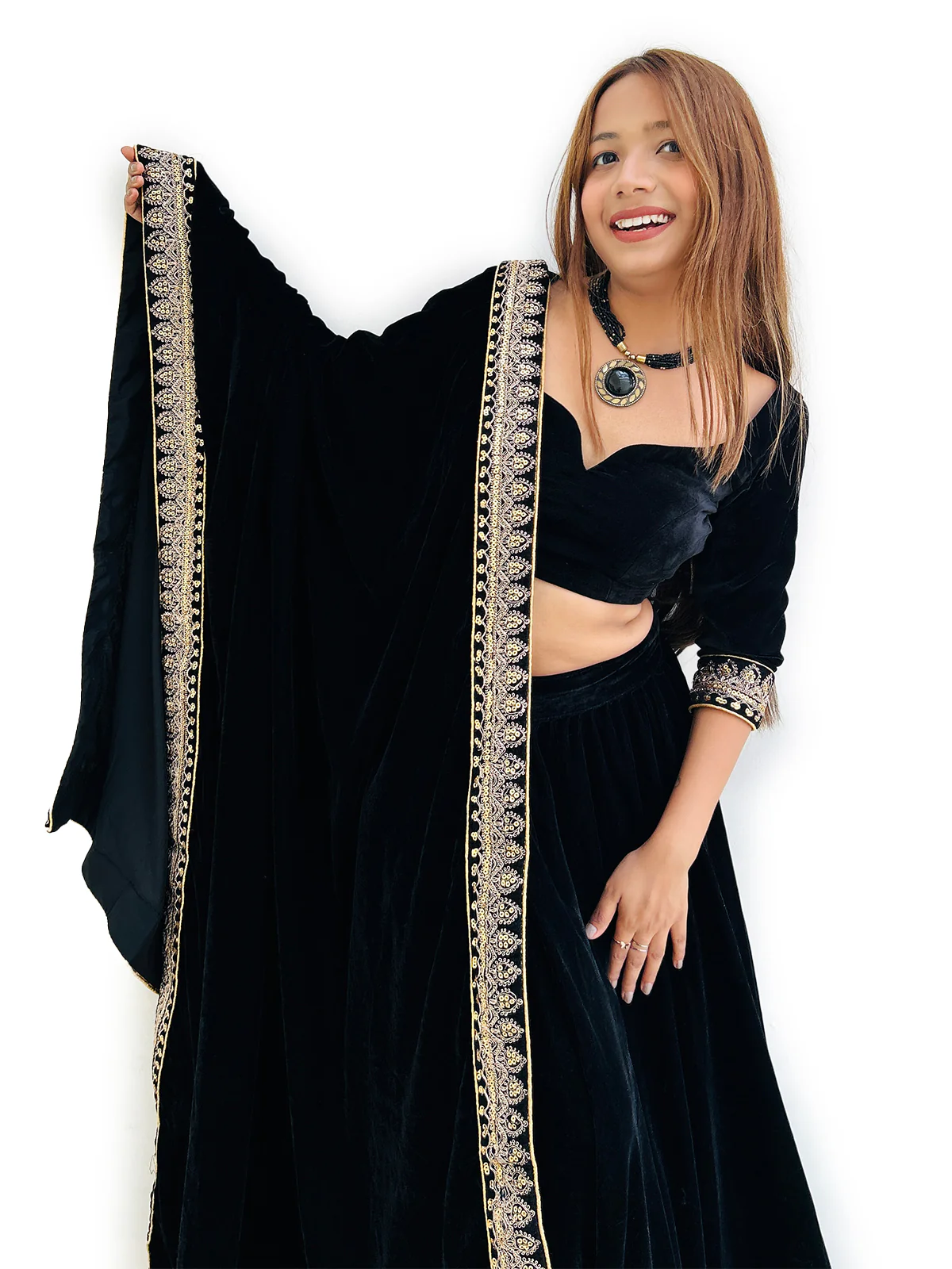 Odette Women Designer Black Semi Stitched Lehenga With Unstitched Blouse - Image 7
