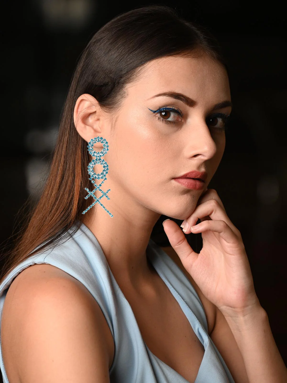 Odette Women Blue Metal Cross Earrings - Image 2