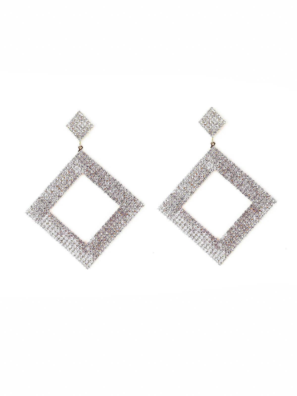 Odette Women Designer Diamond-Shaped Crystal-Studded Earrings - Image 3