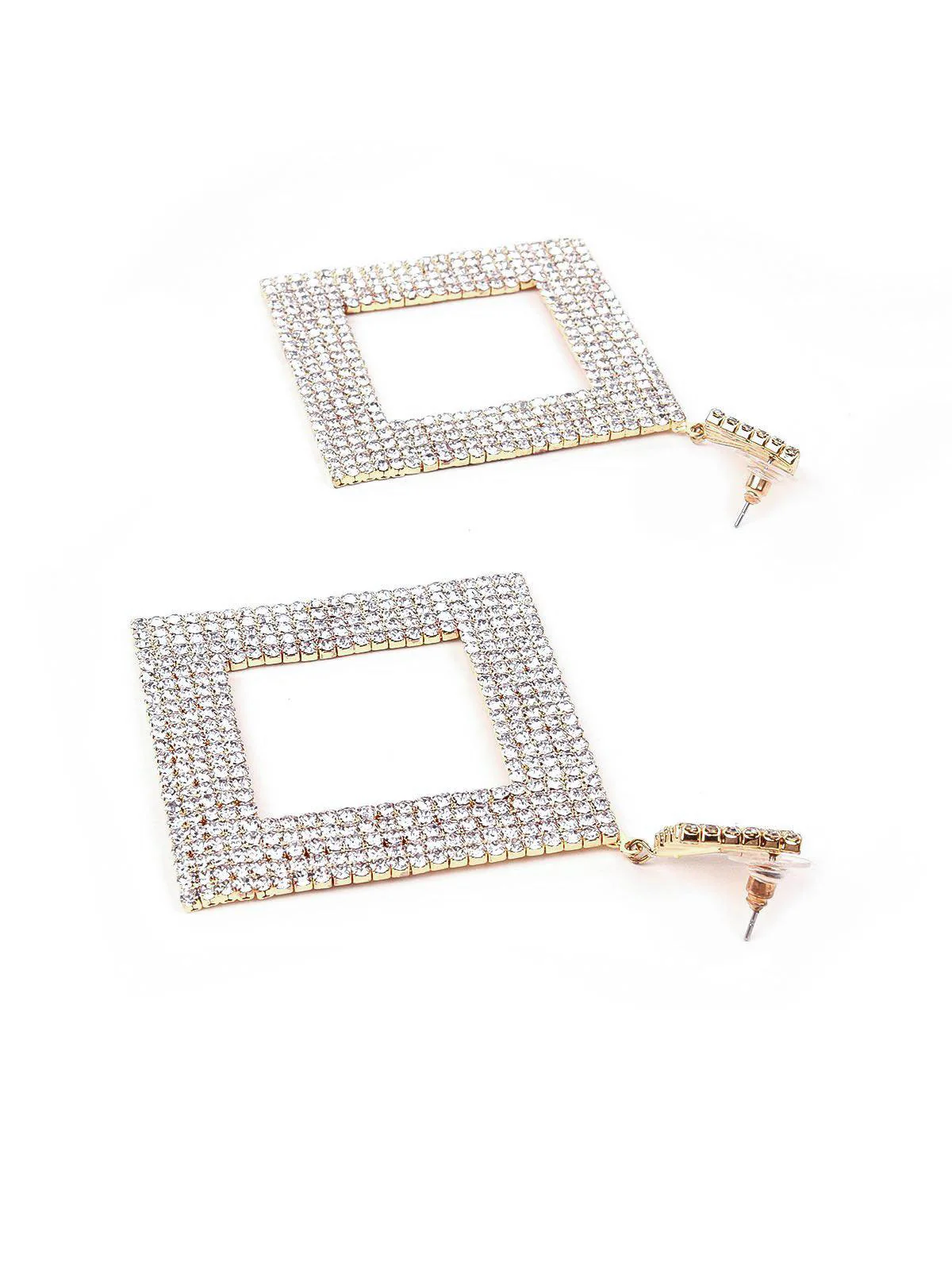 Odette Women Designer Diamond-Shaped Crystal-Studded Earrings - Image 6