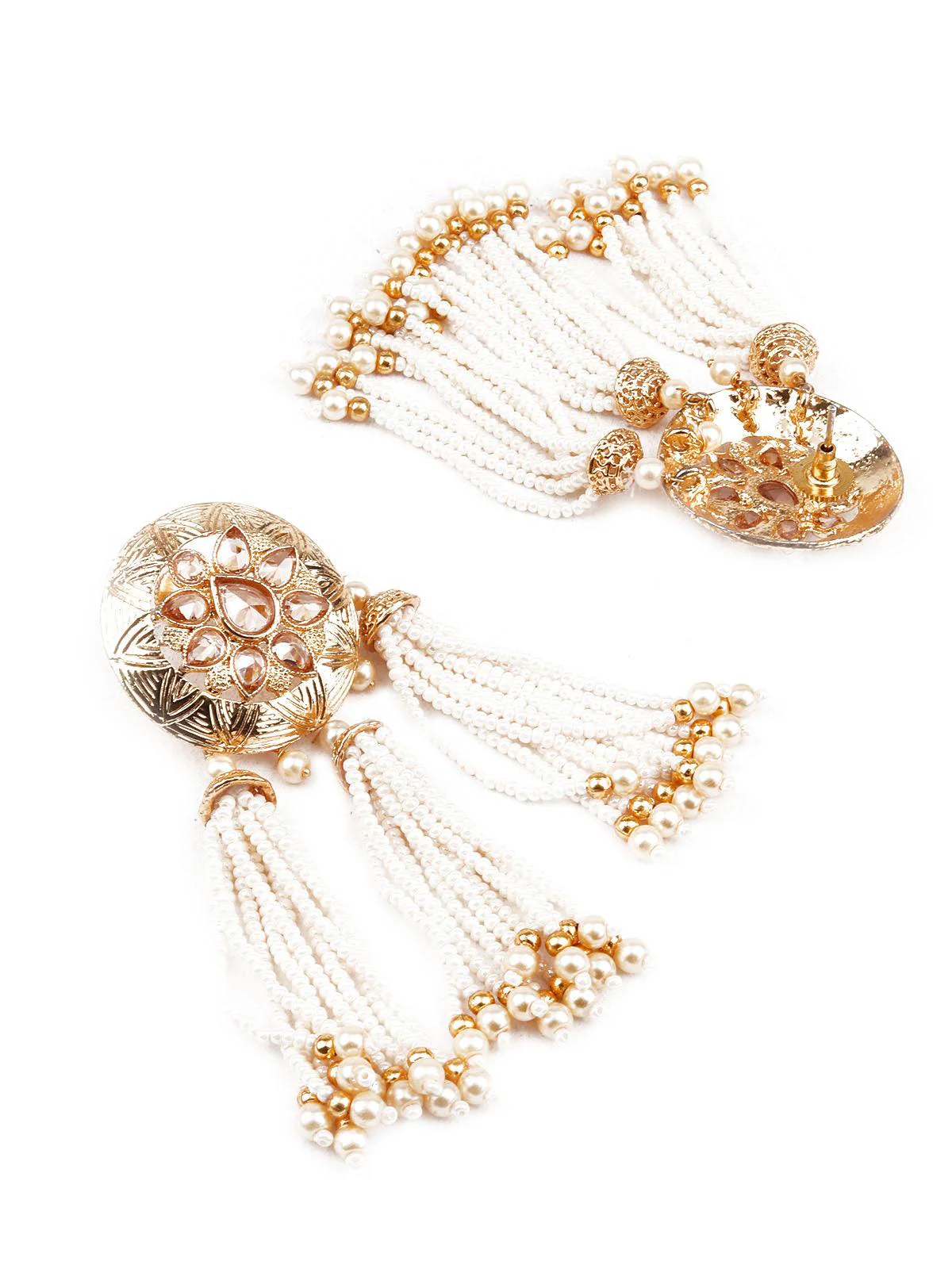 Odette Women Designer Gold And White Dangler Earrings - Image 3