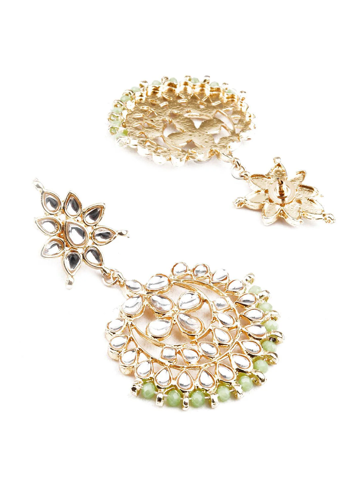 Odette Women Designer Green And Gold Dangler Earrings And Mangtika - Image 4