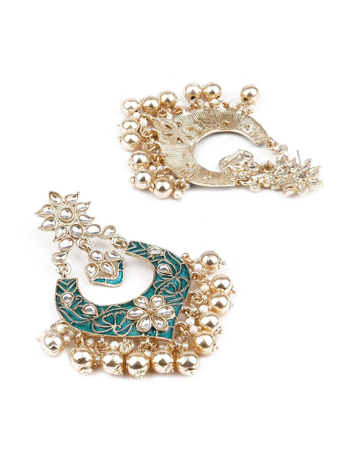 Odette Designer Green And Gold Danglers For Women - Image 3