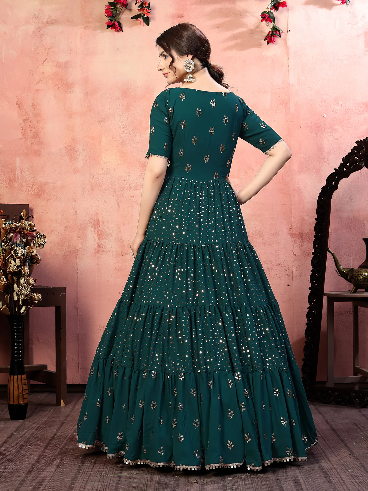 Odette Women Designer Green Georgette Semi Stitched Gown - Image 3
