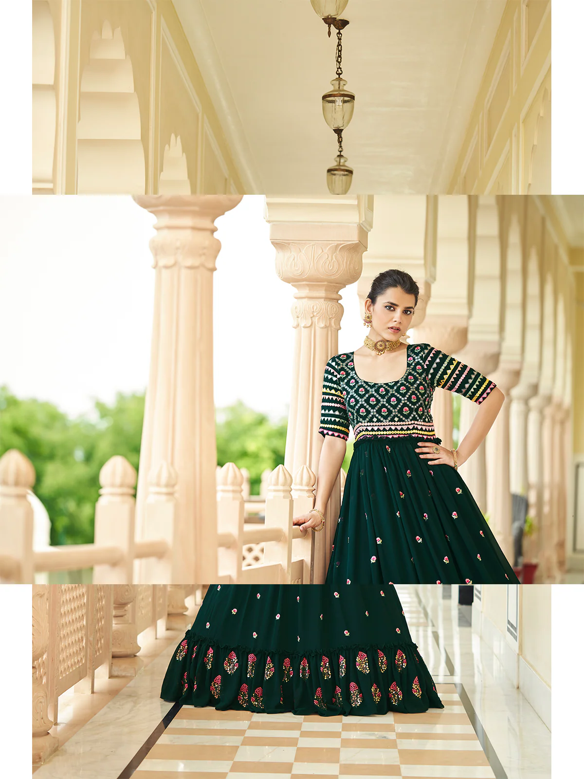 Odette Women Designer Green Georgette Semi Stitched Gown - Image 3