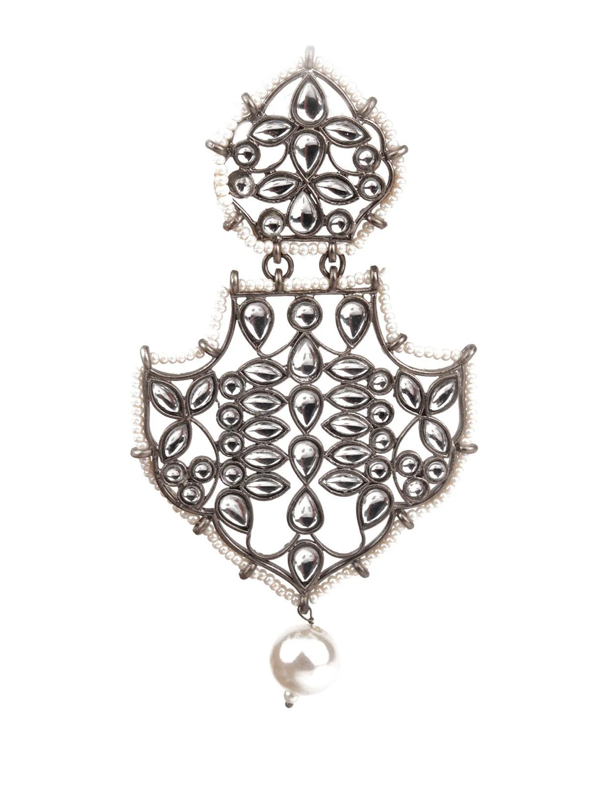 Odette Women Designer Grey And White Dangler Earrings - Image 2